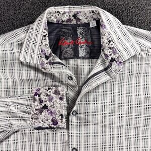 Robert Graham Men's L Long Sleeve White Button Up Shirt Purple Floral Flip Cuff